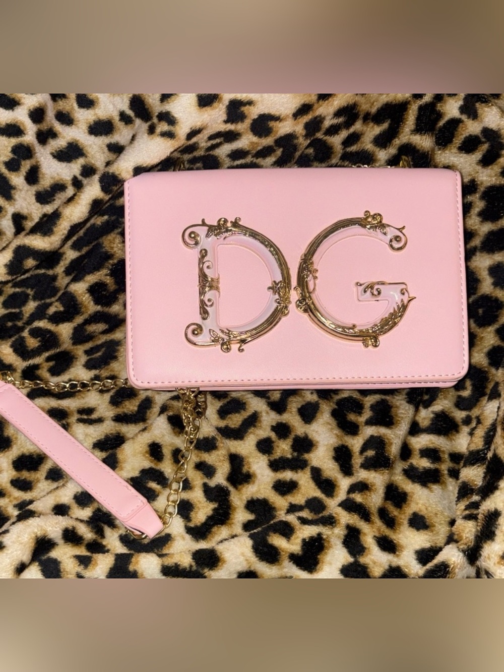 Dolce & Gabbana Pink Leather DG Logo Chain Crossbody